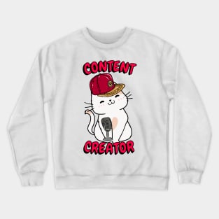 Cute white cat is a content creator Crewneck Sweatshirt